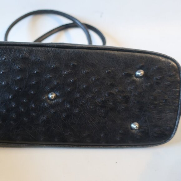 Womens Bloomingdale's Black Ostrich Embossed Satchel Shoulder Tote Handbag - Picture 12 of 16